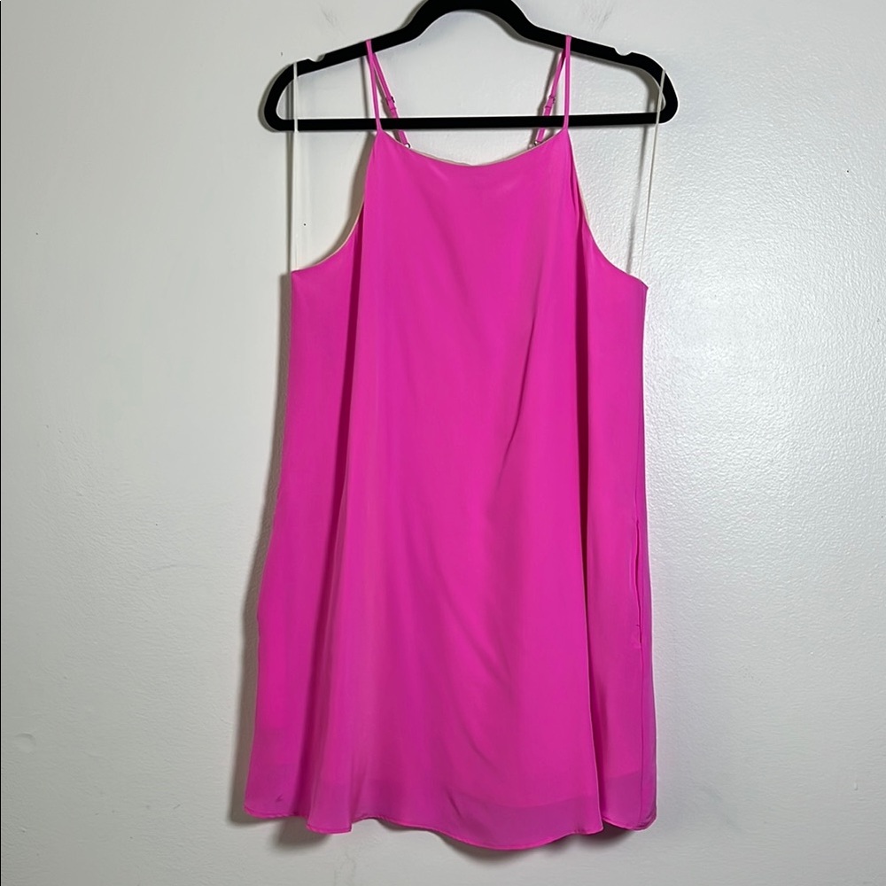Lavender Brown Silk Sleeveless Mini‎ Shift Dress in Hot Pink size small